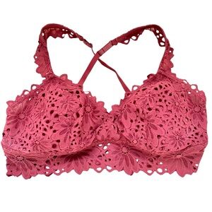 Aerie Lace Bralette Sz XL Dusty Rose Floral Triangle Wireless Adjustable Padded‎